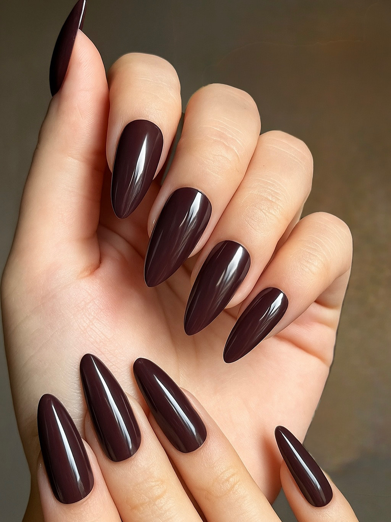 Deep wine almond shaped nails