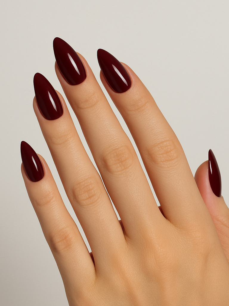 Burgundy almond shaped nails