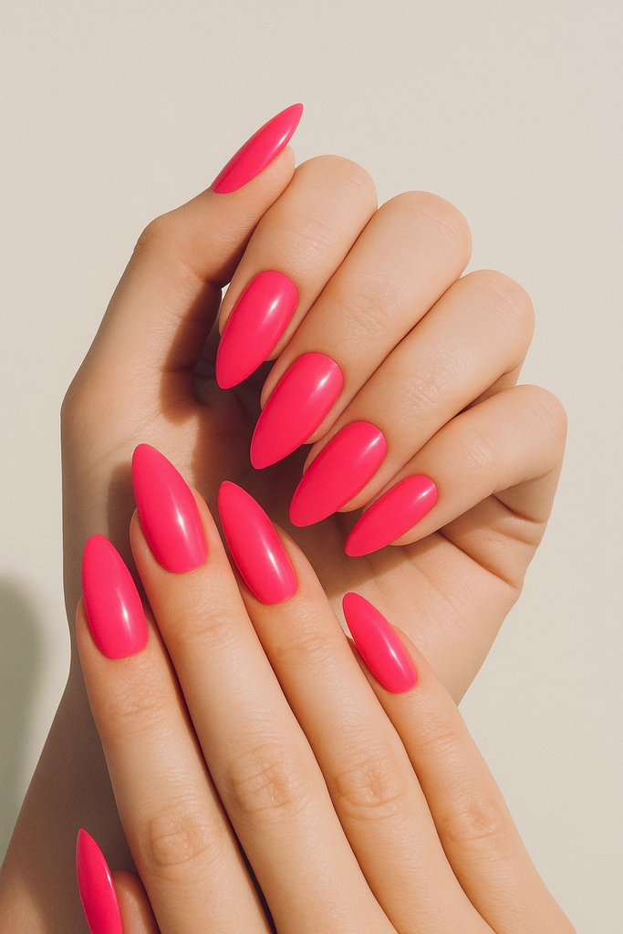 Shocking pink almond shaped nails